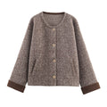 Veste pull en tricot de fil fleuri col rond coupe cocon rétro