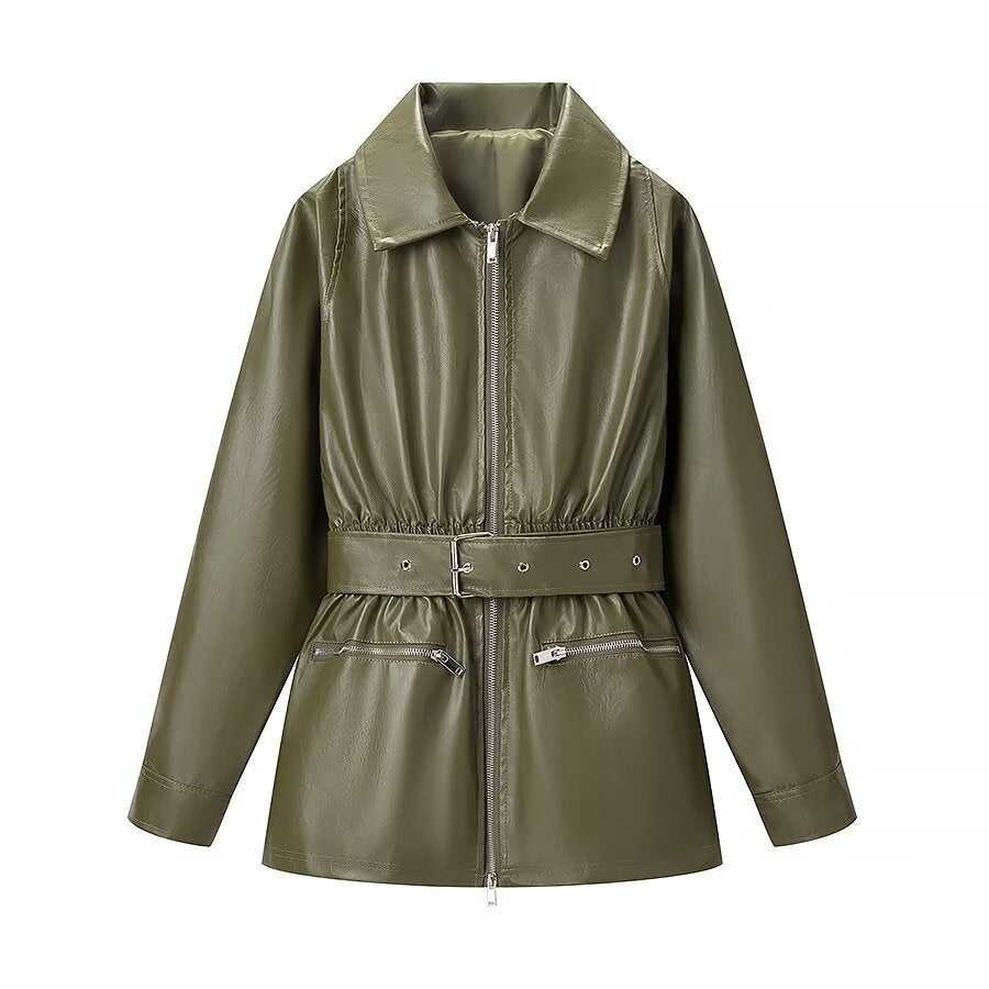 Veste en Cuir Taille Élastique Streetwear