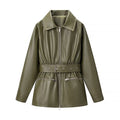 Veste en Cuir Taille Élastique Streetwear