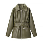 Veste en Cuir Taille Élastique Streetwear