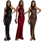 Robe Velours Pailleté Fendue