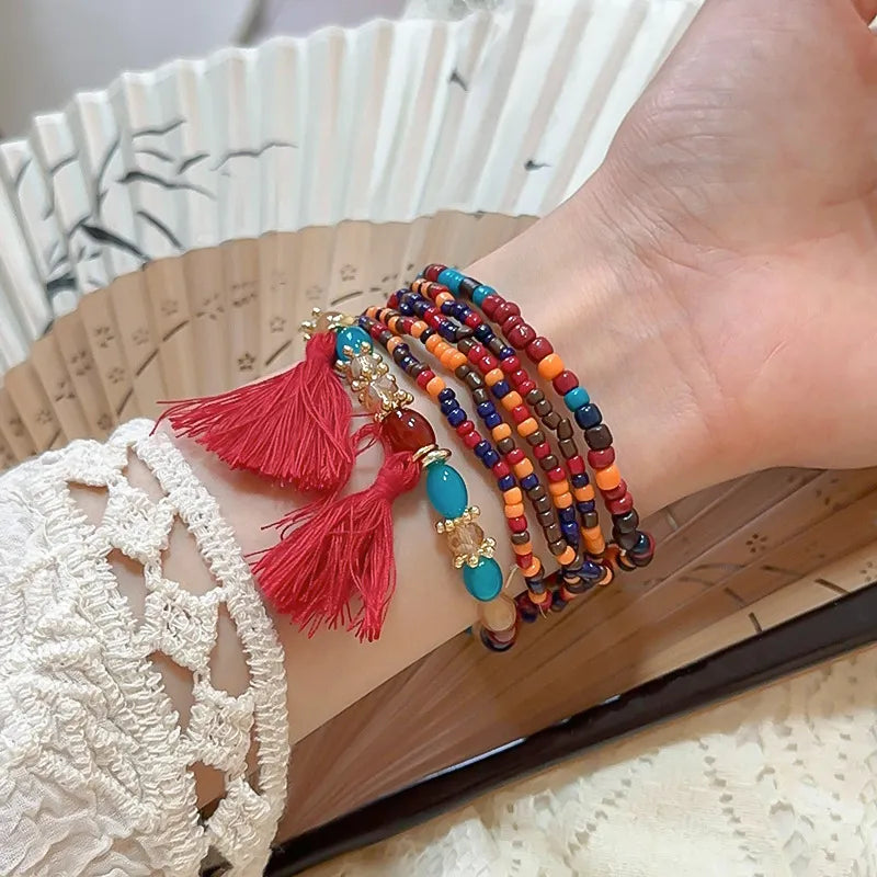 Bracelet Perles Riz Pompon