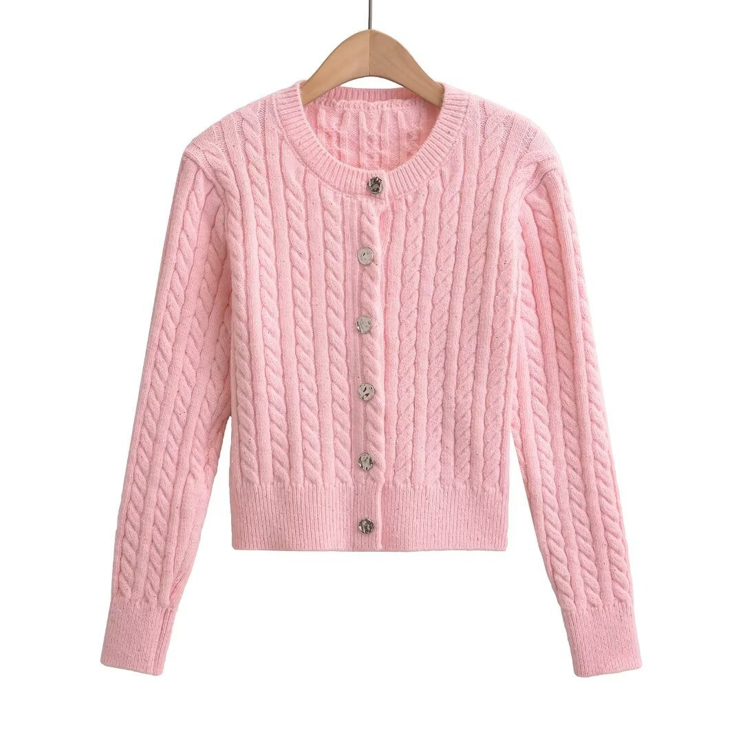 Slim fit round neck single breasted sweater