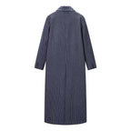 Striped woolen long coat jacket