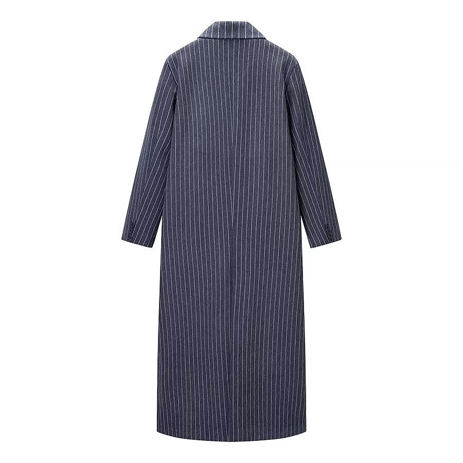 Striped woolen long coat jacket