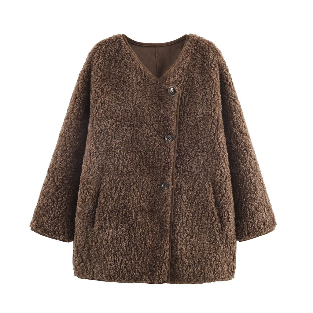 Manteau ample en suède et fourrure d'agneau