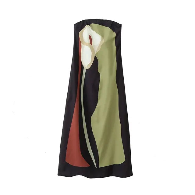 Avocado printed strapless dress