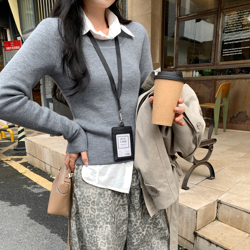 Pull en tricot de laine et soie de vison à col U pour femme, manches longues, couche intérieure épaisse et chaude
