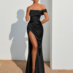 Temperament One Shoulder Dress Split Dress for Women