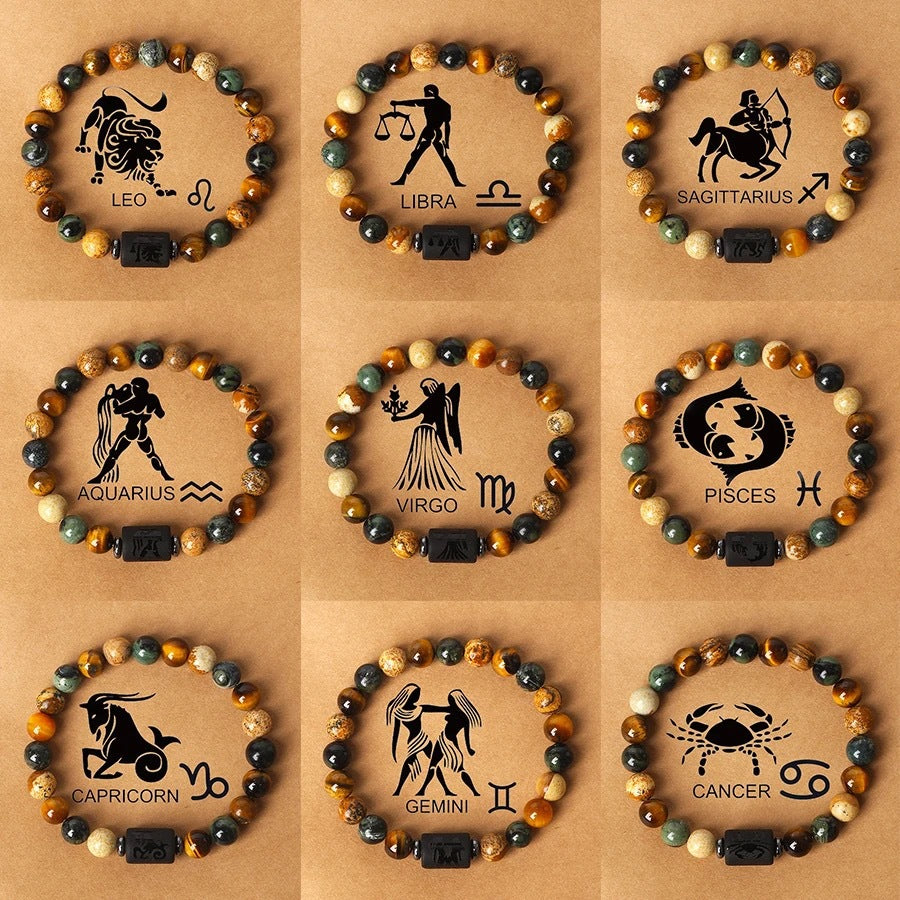 Bracelet Perlé Pierre Naturelle Œil de Tigre Signe Zodiaque