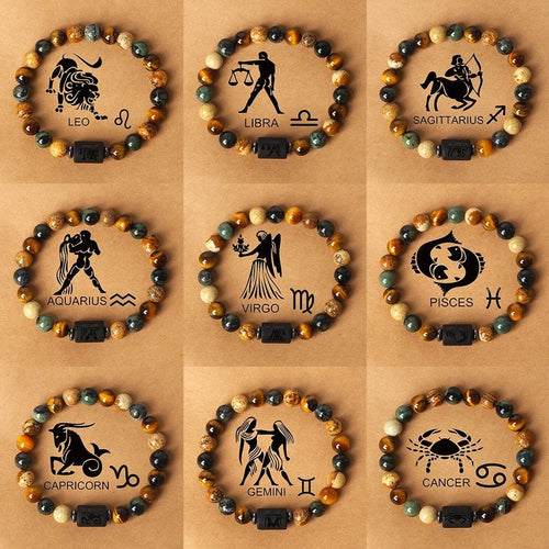 Bracelet Perlé Pierre Naturelle Œil de Tigre Signe Zodiaque