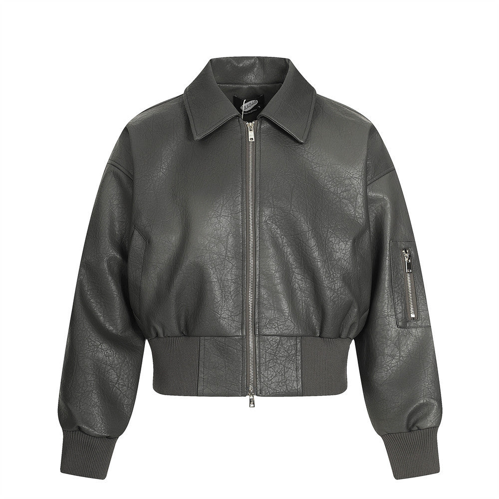 Veste en Cuir Courte Style Moto