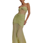 Robe longue bustier plissée transparente pour femme