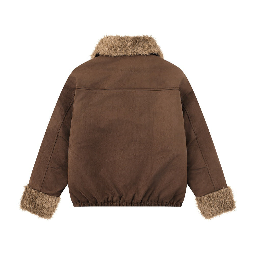 Fur and fur integrated cotton jacket with cotton clip