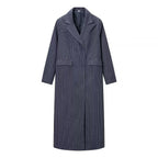 Striped woolen long coat jacket