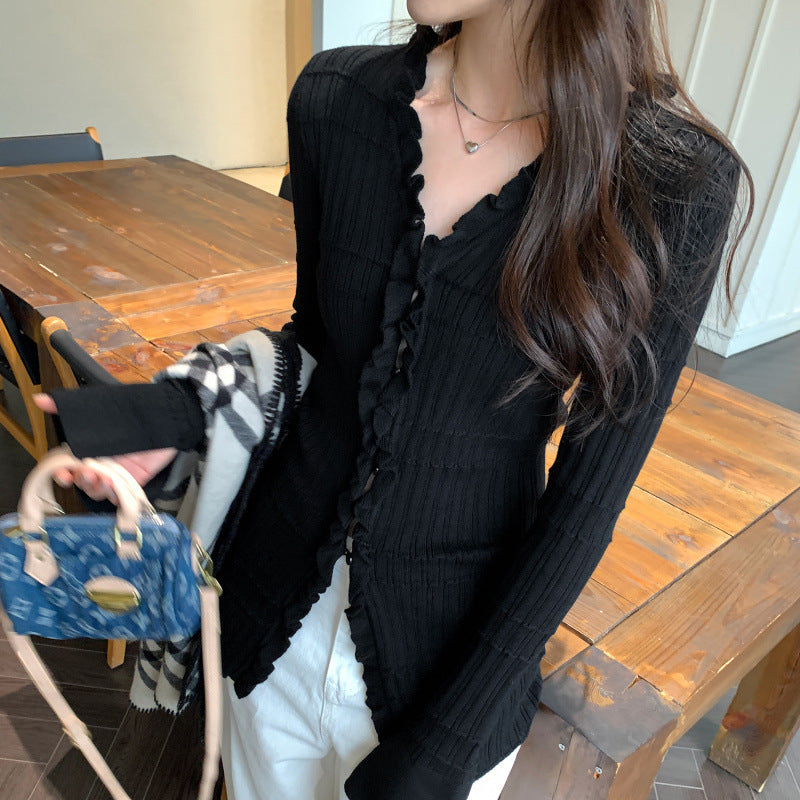 Cardigan Col V Volants