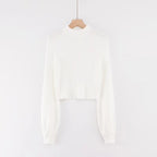 Long sleeved half high neck lotus leaf sweater