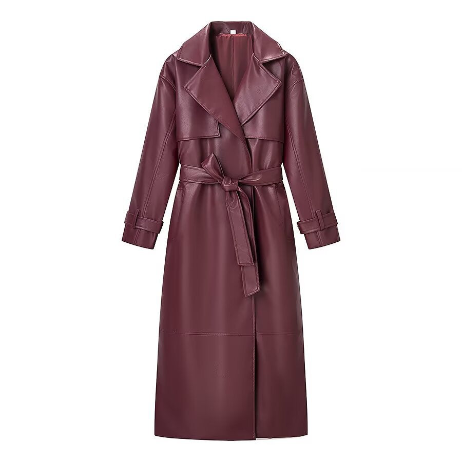 Veste en Cuir Longue à Laçage