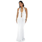 Robe Femme Sexy sans Dos, Col Halter Plongeant, Couleur Unie