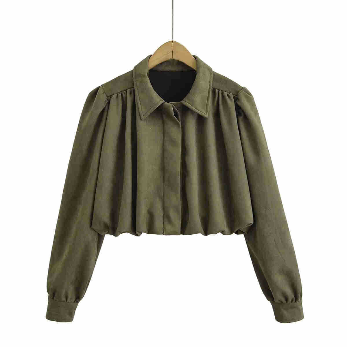 Veste Courte Plissée Col Ouvert