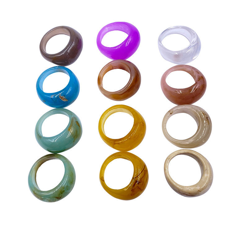 Set 12 Bagues Acryliques Colorées