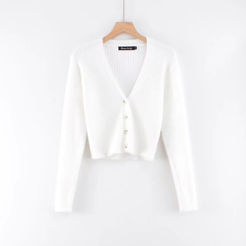 Gilet pull femme coupe slim à col en V profond et quatre boutons sur le devant avec manches longues, vente en gros