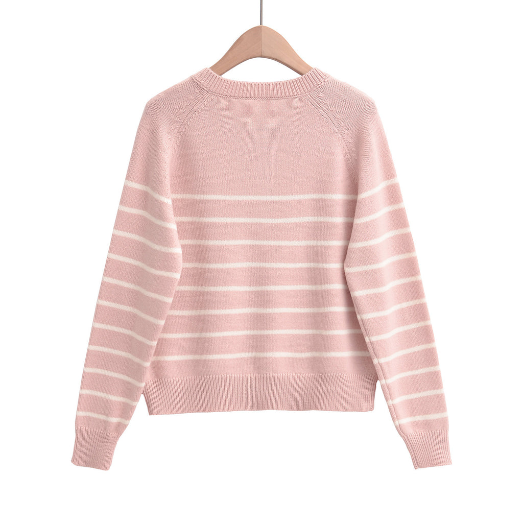 Striped round neck long sleeved loose sweater