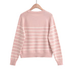 Striped round neck long sleeved loose sweater