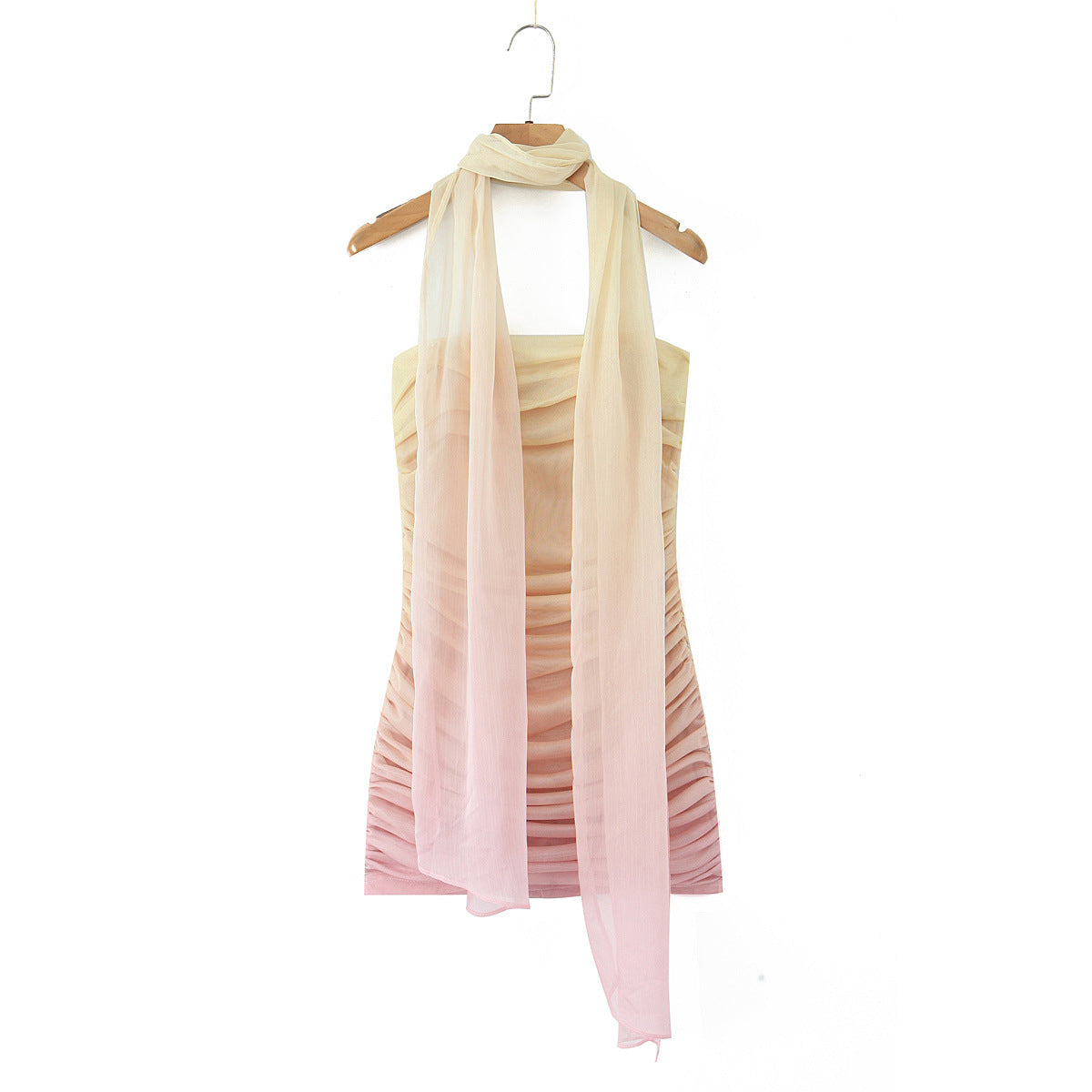 Gradient Pleated Strapless Dress