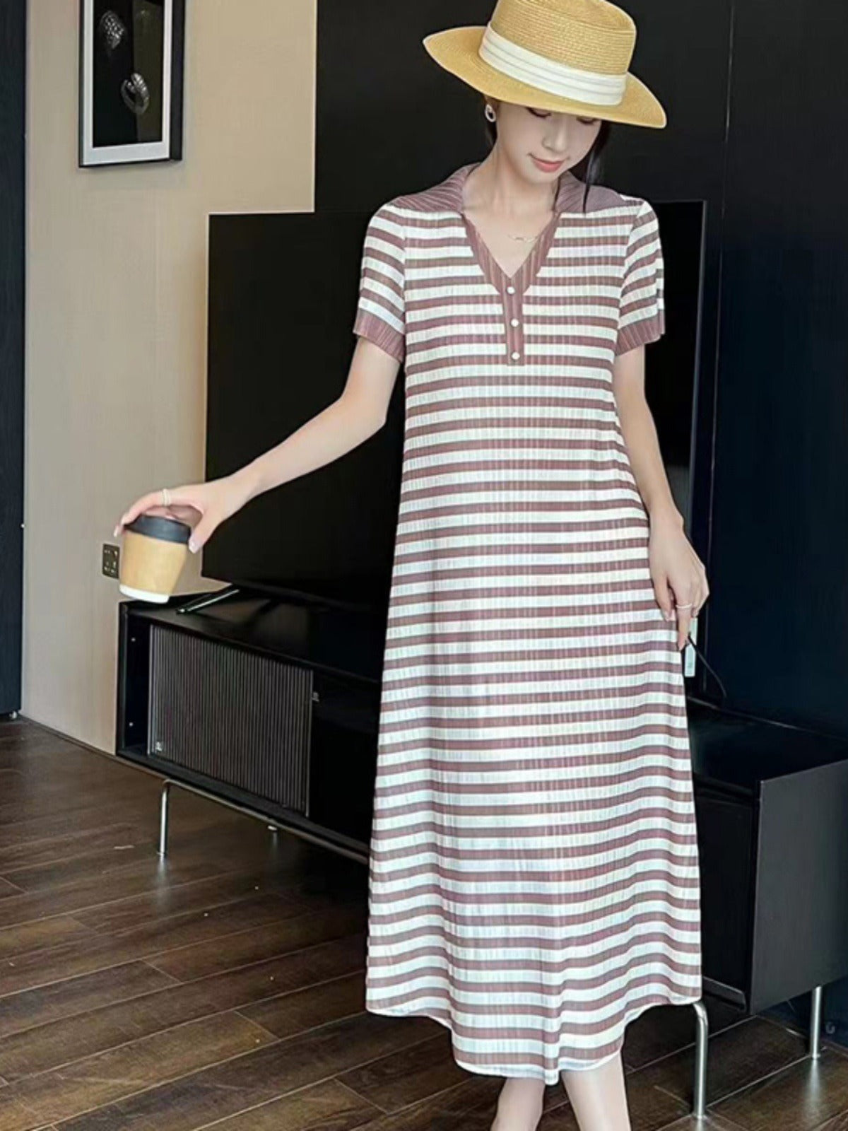 Striped pleated dress
