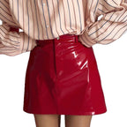 Jupe Simili Cuir Rouge