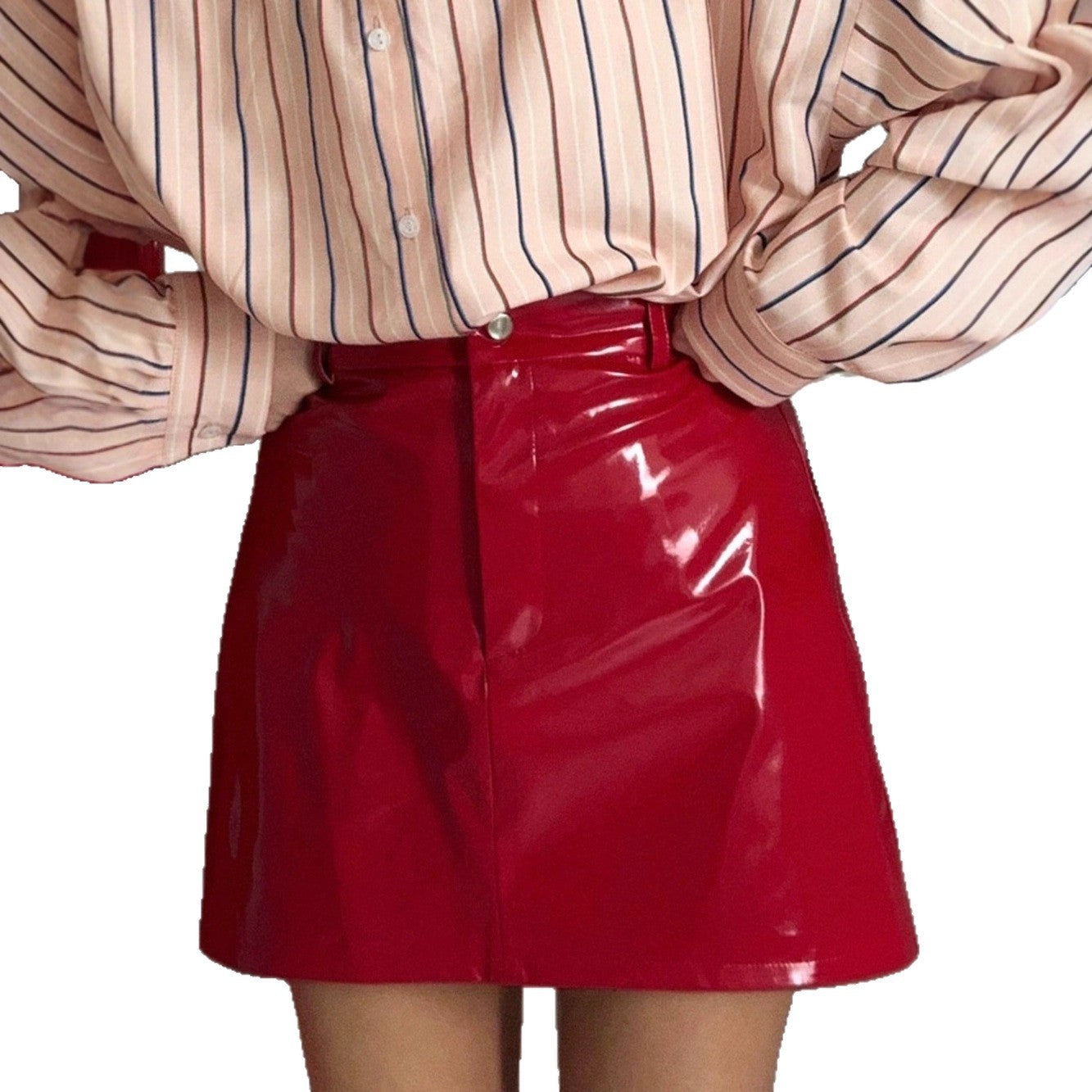 Jupe Simili Cuir Rouge