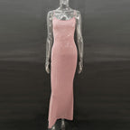 Robe de soirée longue sirène sexy à bretelles avec diamants brillants pour femme