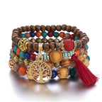 Bracelet Bohème Multicouche en Perles de Bois Extensible Bijoux