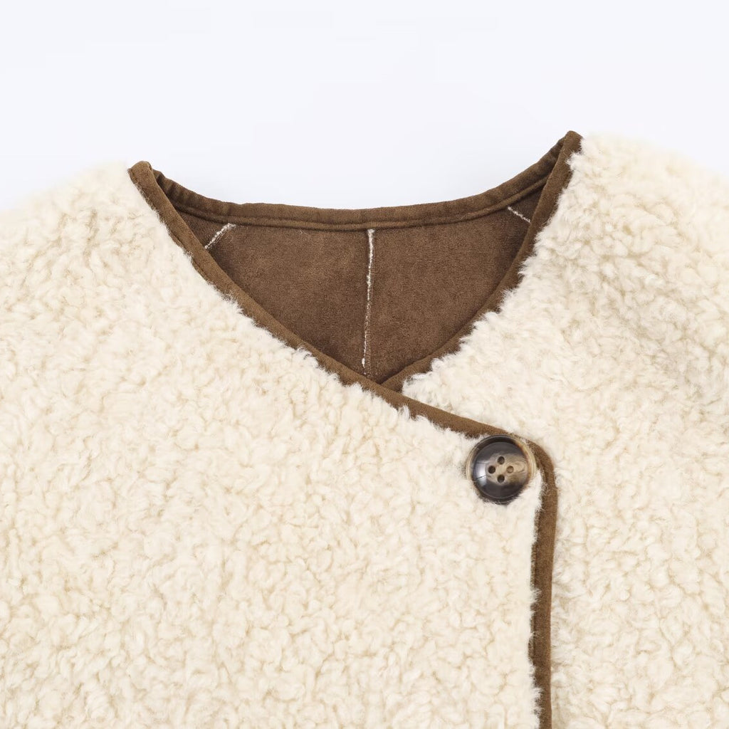 Manteau ample en suède et fourrure d'agneau