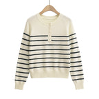 Striped round neck long sleeved loose sweater