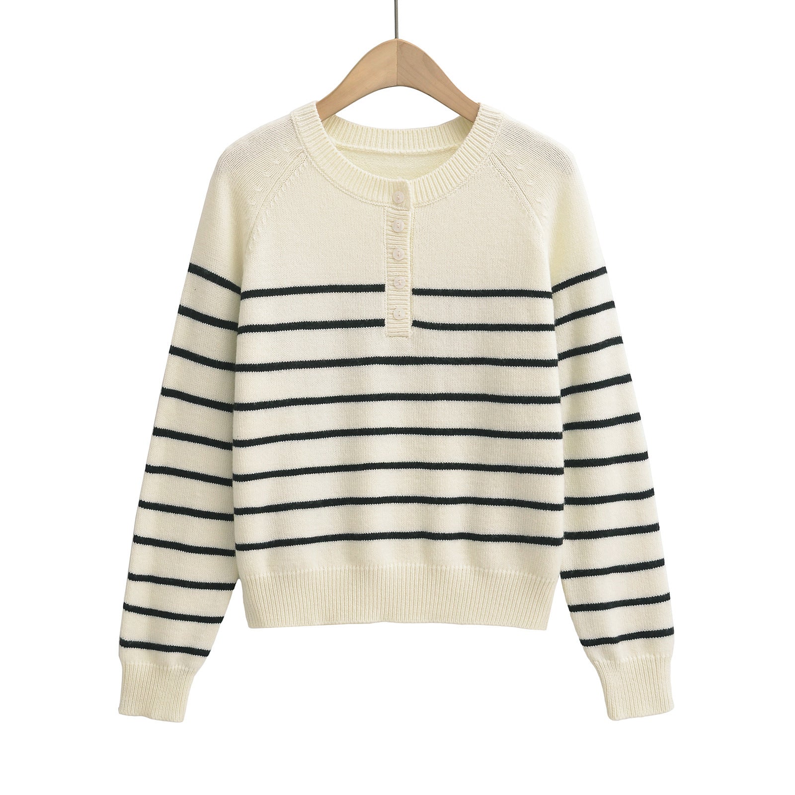 Striped round neck long sleeved loose sweater
