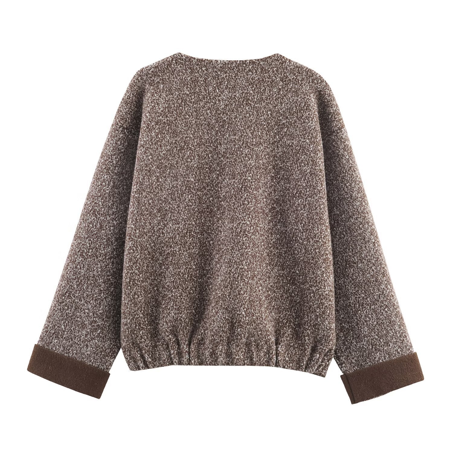 Veste pull en tricot de fil fleuri col rond coupe cocon rétro