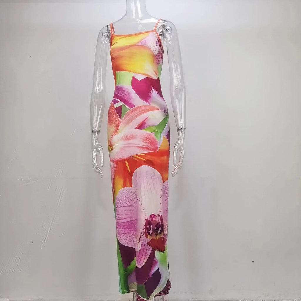 Backless split camisole dress