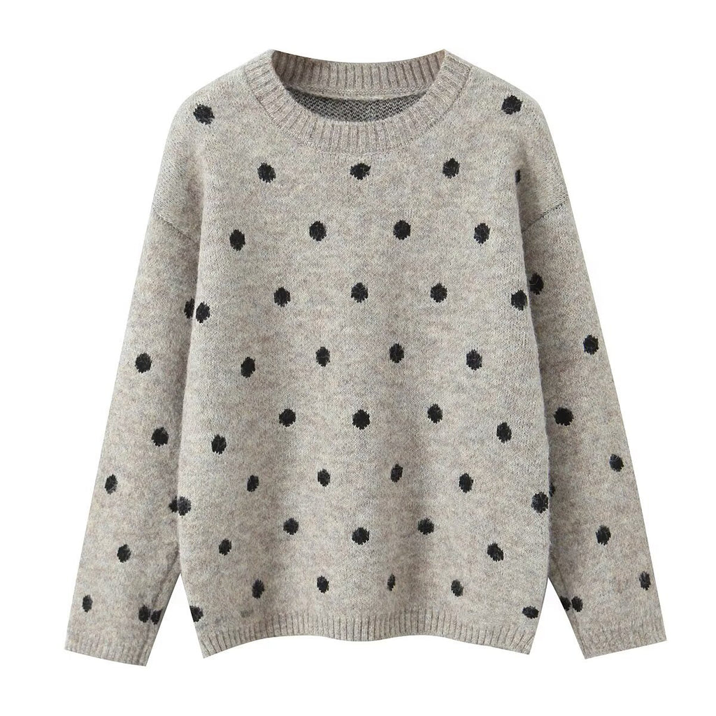 Lazy style loose polka dot pullover knitted sweater