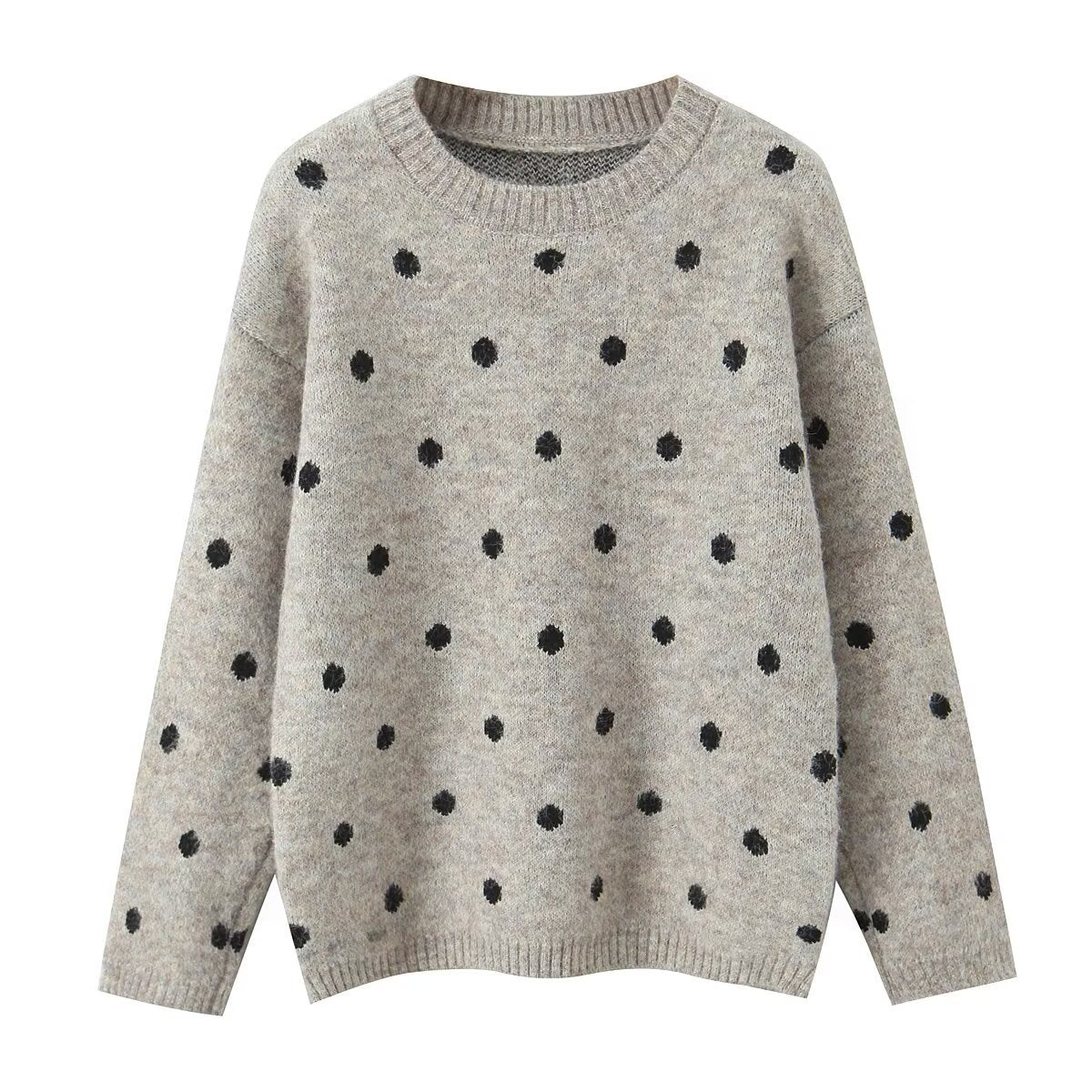Lazy style loose polka dot pullover knitted sweater