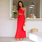 Solid Color Long Dress Red Sexy Dress