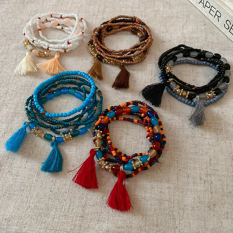 Bracelet Perles Riz Pompon
