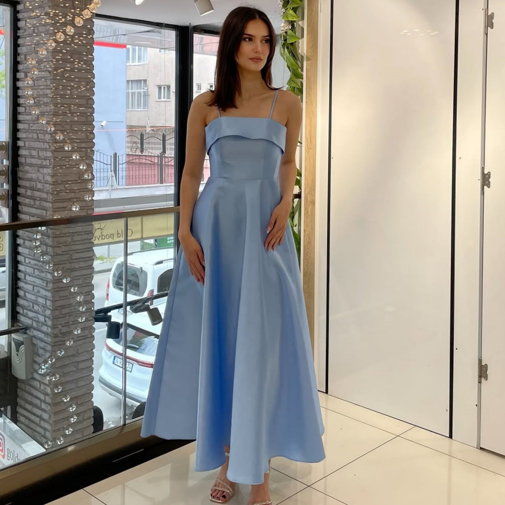 Satin suspender evening dress fashion dress