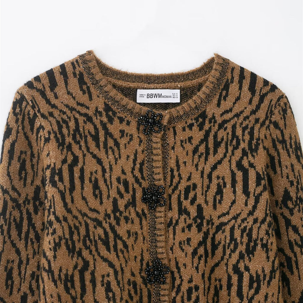 Animal jacquard knitted jacket