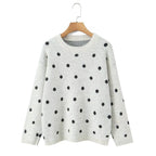 Lazy style loose polka dot pullover knitted sweater