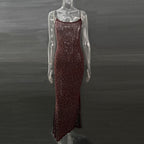 Robe de soirée longue sirène sexy à bretelles avec diamants brillants pour femme