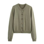 Round neck solid color long sleeved knitted cardigan jacket