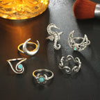 Set 6 Bagues Bohème Lune Argentée