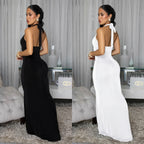 Robe Femme Sexy sans Dos, Col Halter Plongeant, Couleur Unie